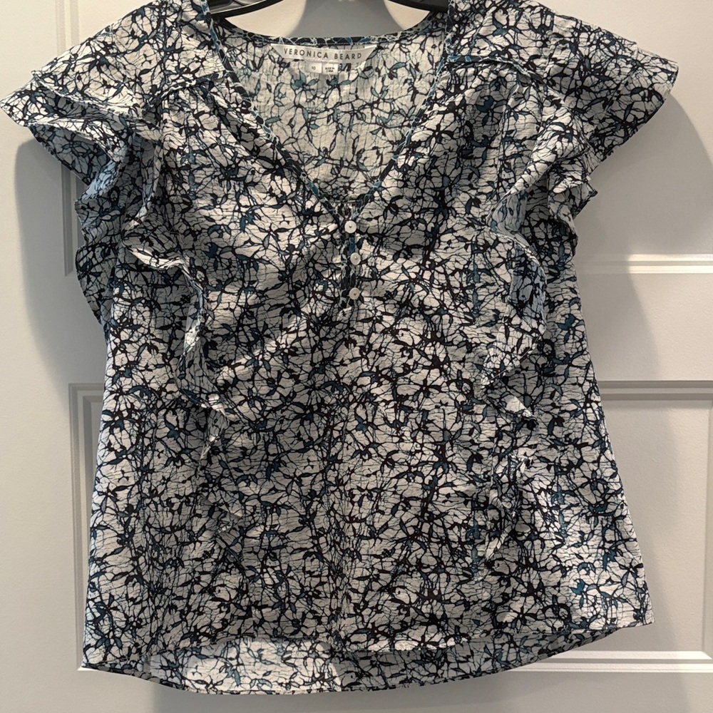 Veronica Beard Navy and White Floral Blouse